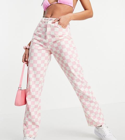 Collusion Straight Leg Twill Trousers In Pastel Checkerboard-multi