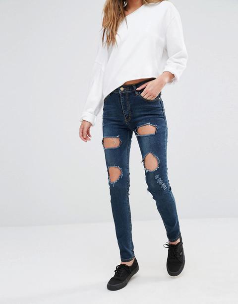 Vaqueros Ajustados Con Roturas De Good Vibes Bad Daze
