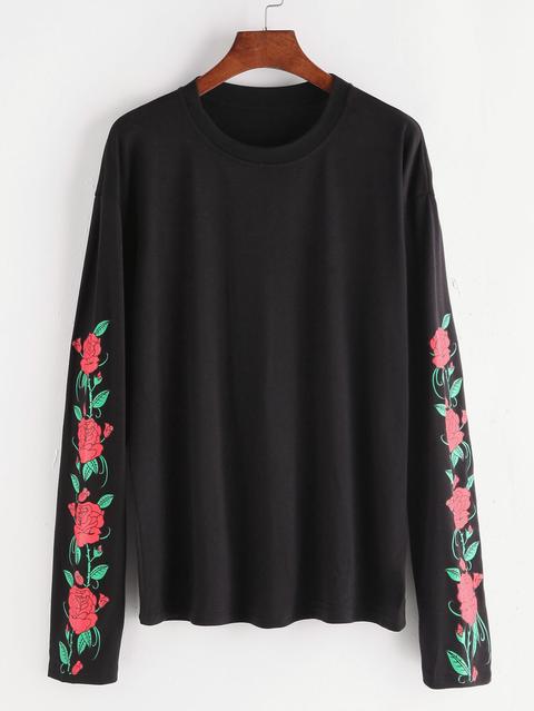 Black Florals Drop Shoulder T-shirt