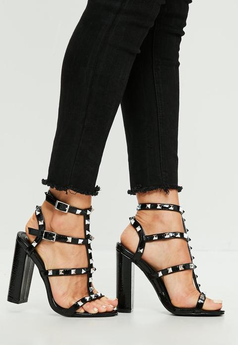 Black Vinyl Stud Gladiator Sandals, Black