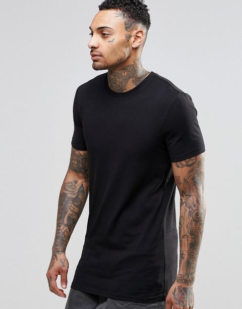 Asos - T-shirt Nera Muscle Fit Lunga - Nero