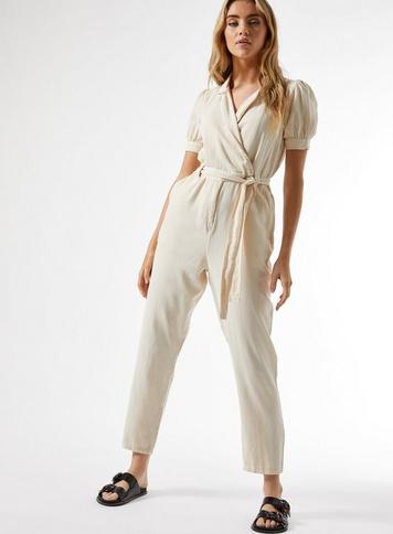 Womens Ivory Short Sleeve Utility Jumpsuit, Ivory