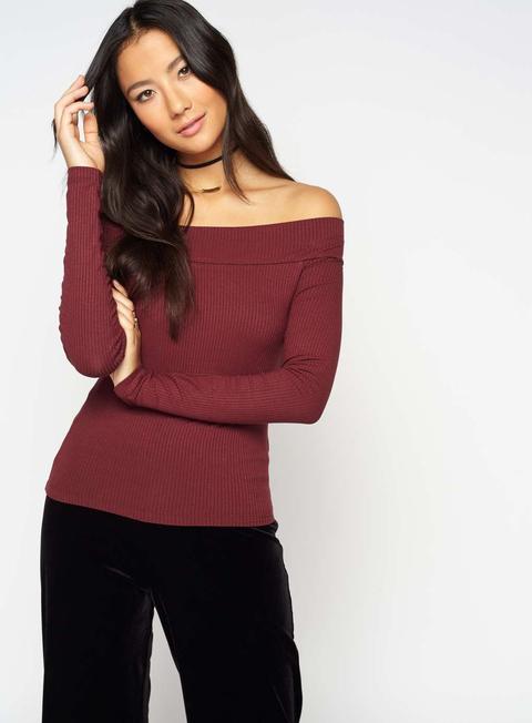 Burgundy Bardot Top