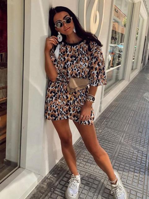 Lilia Leopard Print Oversized Boyfriend Tunic T-shirt