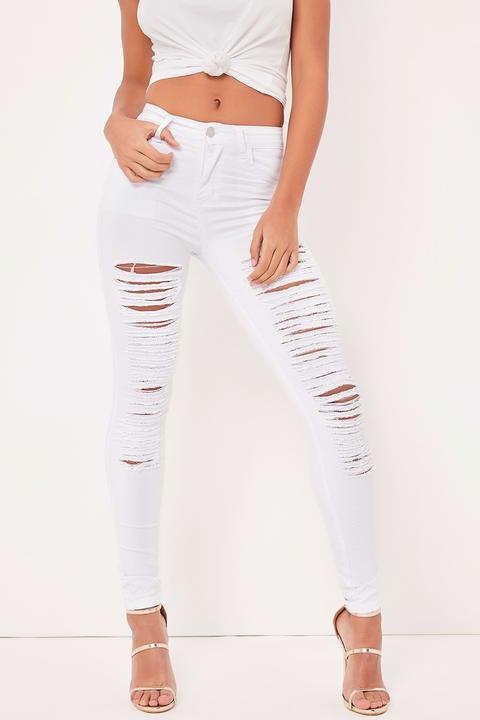 Jenna White Ripped High Waisted Denim Jeans