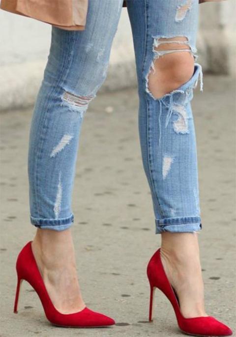 Tacchi Punto Toe Stiletto Caviglia Rosso