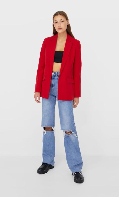 Stradivarius Blazer Aperto Femminile Rosso Xs