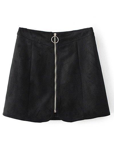 Zippered Suede Mini Skirt