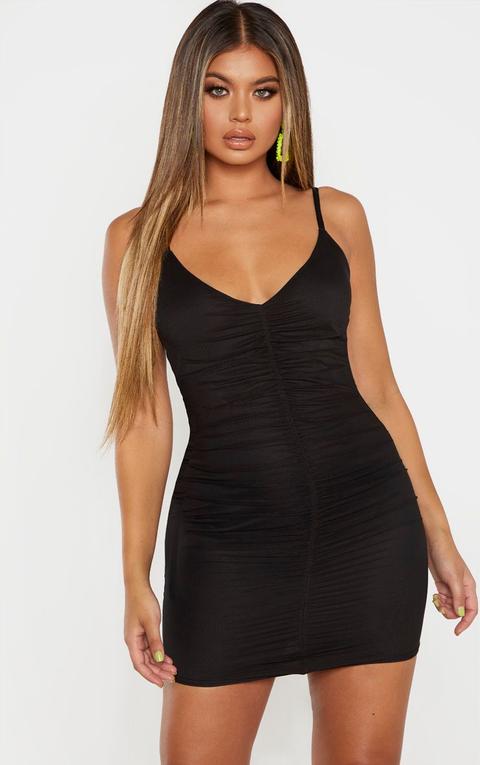 ruched front strappy bodycon dress