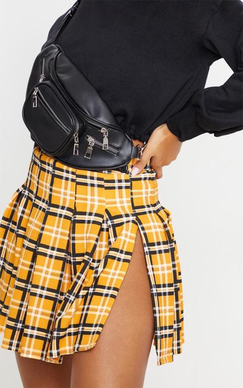 Yellow Check Tennis Side Split Skirt