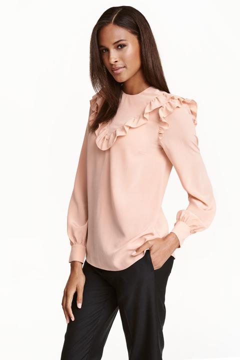 Blusa De Seda Con Volantes