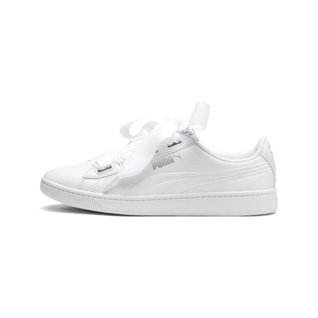 white puma trainers with ribbon
