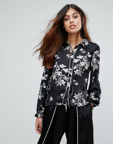 Vero Moda - Camicia A Fiori Con Polsini Svasati - Nero