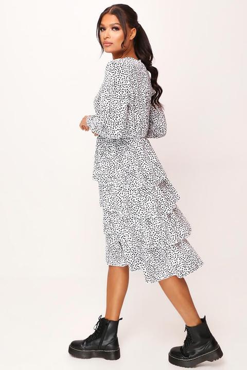 White Woven Tiered Polka Dot Midaxi Dress