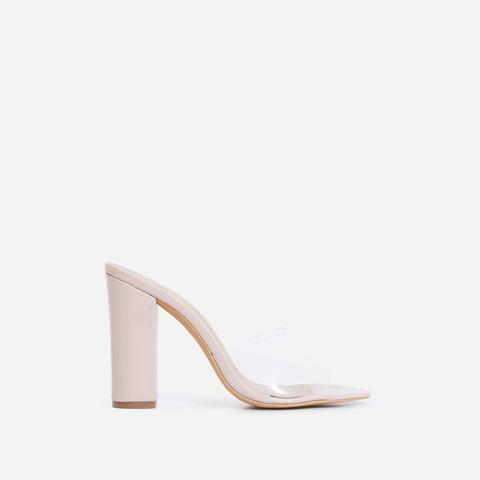 Kalia Peep Toe Clear Perspex Block Heel In Nude Patent, Nude