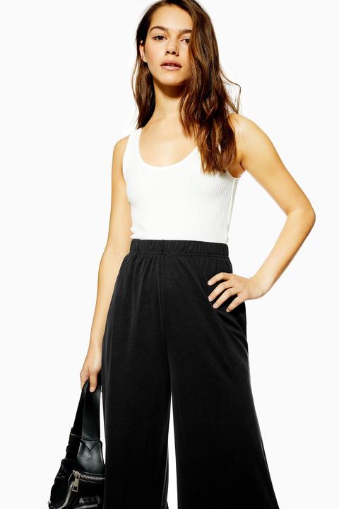 Womens Petite Cupro Wide Leg Trousers 