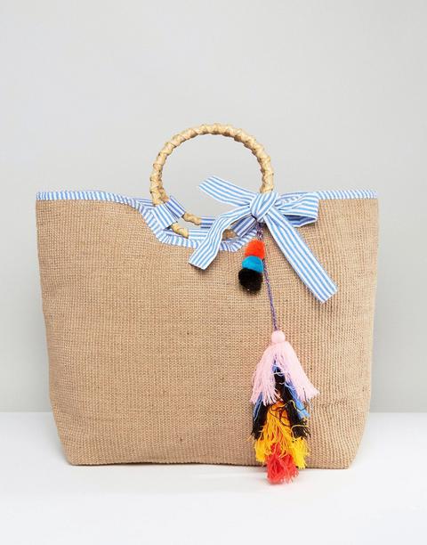 Bolso Para Festival De Yute Con Borlas De Colores De America & Beyond
