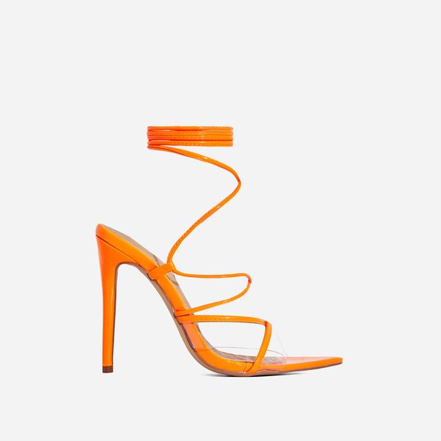 orange strap up heels