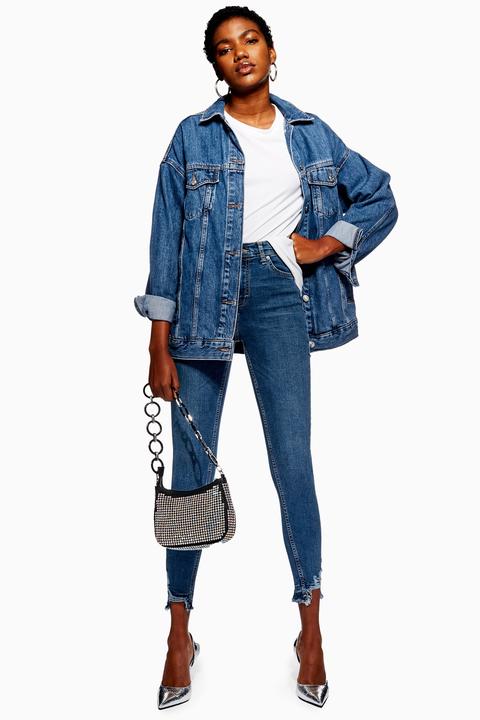 Womens Petite Mid Blue Ripped Hem Jamie Jeans - Mid Stone, Mid Stone