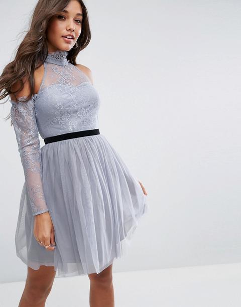 Asos Premium - Vestitino Da Cerimonia In Tulle Con Spalle Scoperte - Grigio