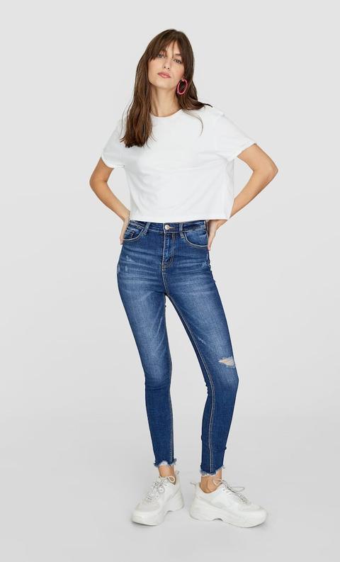 Jeans Skinny A Vita Super Alta Jeans Medio