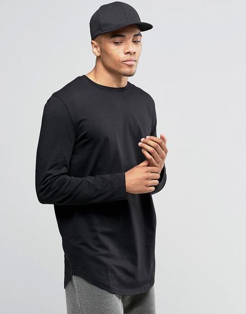 Asos - Maglia Lunga Nera Comoda A Maniche Lunghe Con Fondo Arrotondato - Nero