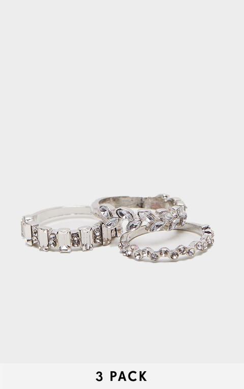 Silver Diamante Three Set Stacking Rings