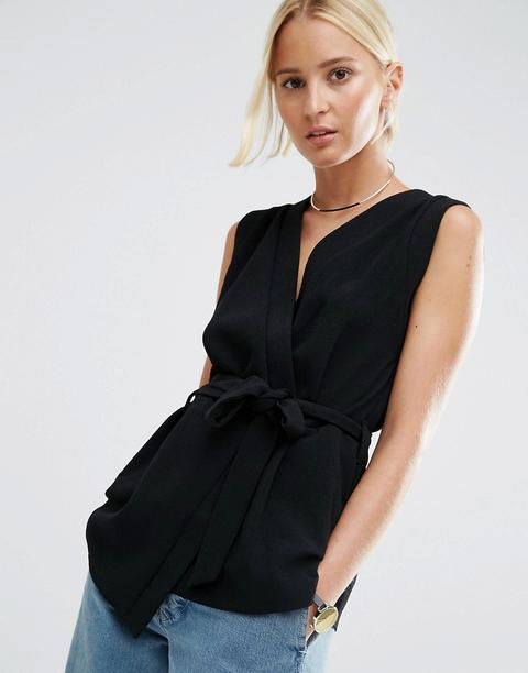 Asos - Top Stile Obi A Portafoglio Senza Maniche - Nero