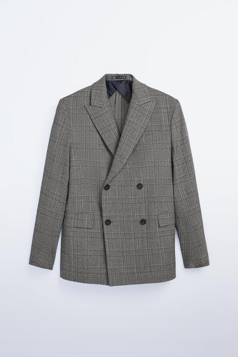 Double-breasted Check Textured Blazer