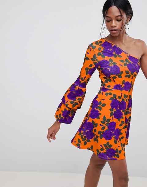 Minivestido Skater Asimétrico Con Manga Abullonada Doble De Asos Design
