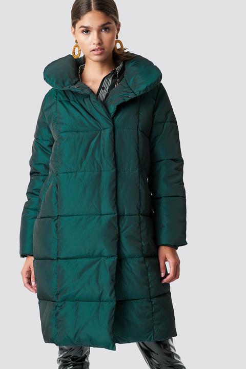 Na-kd Shawl Collar Shiny Padded Jacket - Green