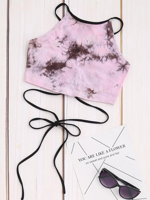 Tie Dye Print Lace-up Crop Cami Top