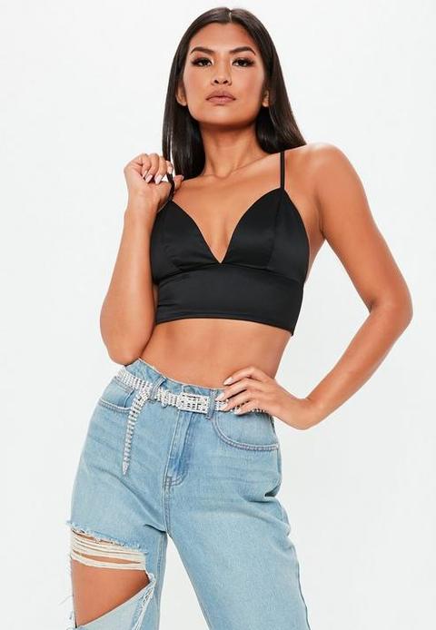 Black Basic Satin Bralet, Black