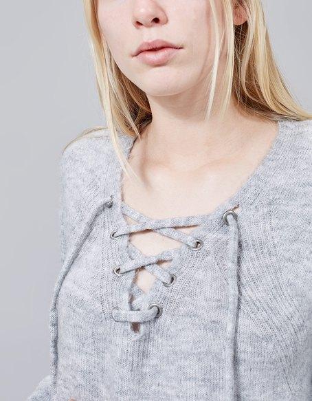 Maglia Infeltrita Lace Up Grigio Melangiato