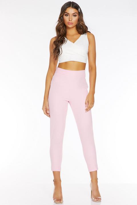 Pale Pink Tapered Pocket Detail Trousers