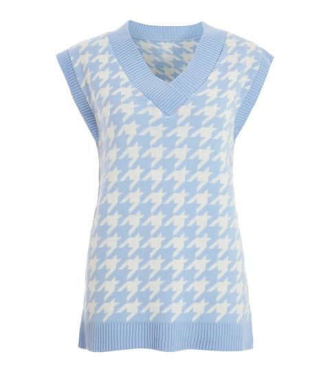 Quiz Blue Dogtooth Knit Vest Jumper New Look