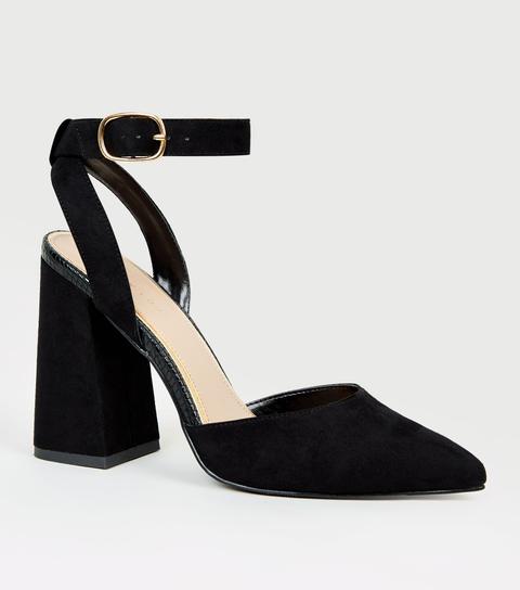 Black Suedette Pointed Block Heel Courts New Look