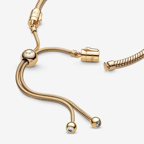 Pandora Moments Snake Chain Sliding Bracelet - Silicone / 18k Gold-plated  Sterling Silver / Clear from Pandora on 21 Buttons