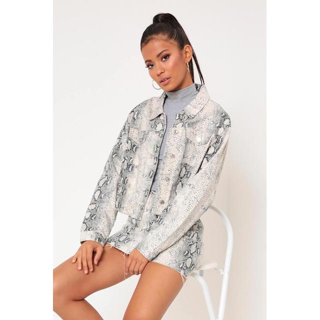 snake print denim jacket