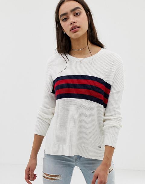 Hollister - Maglione Oversize Con Pannello A Righe - Bianco