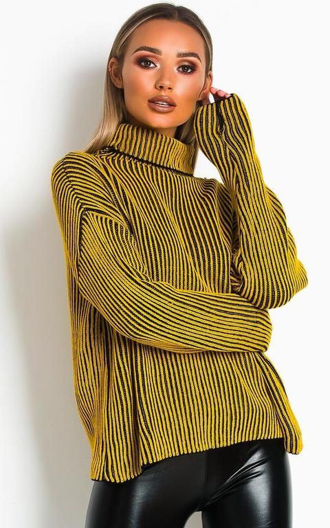 Mhari Oversized Polo Neck Knitted Jumper In Mustard