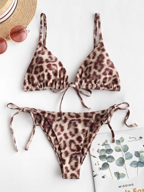Conjunto De Bikini Con Estampado De Animal De Zaful Light Blue Blueberry Blue White Leopard Green Apple Light Pink