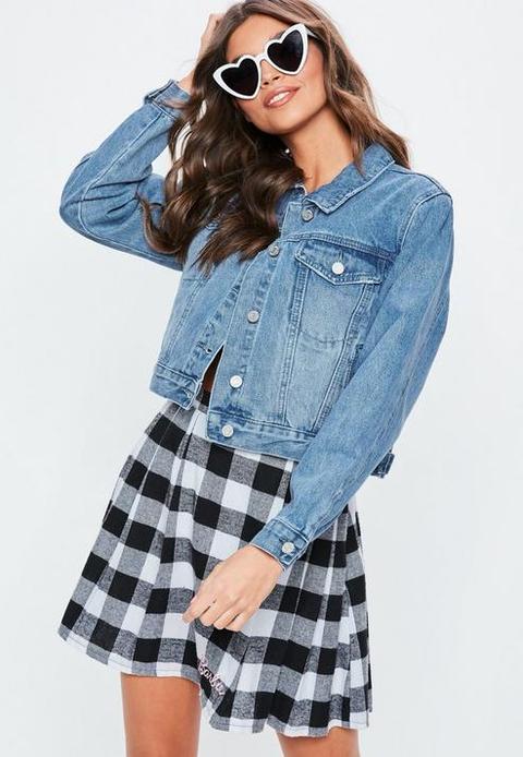 Petite Blue Cropped Boxy Denim Jacket, Blue