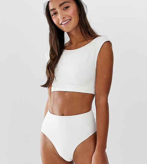 Monki - Bas De Bikini Taille Haute Style Sportif - Blanc Cassé - Blanc