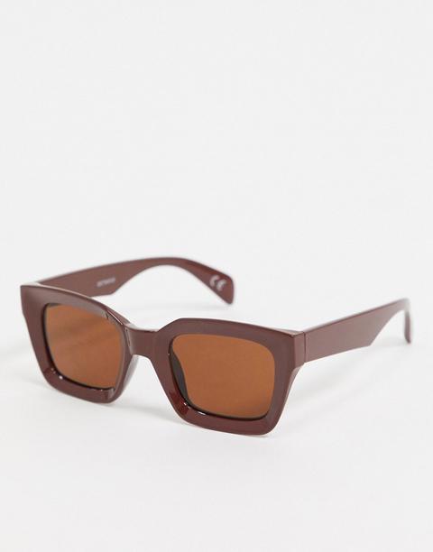 Asos Design Square Bevel Sunglasses In Brown