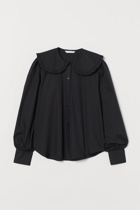 Large-collared Blouse - Black