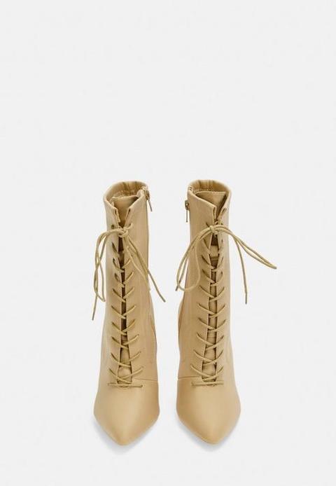 Nude Wide Fit Pointed Lace Up Heeled 