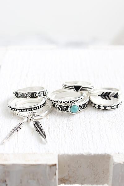 Feather & Stone Ring Set