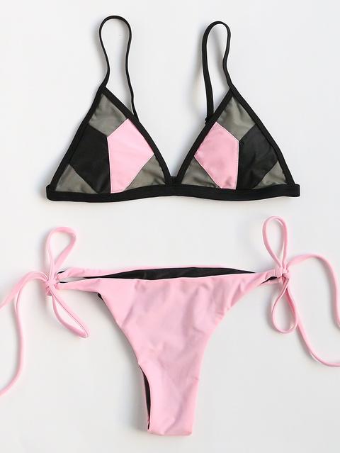 Sets De Bikini Triángulo Con Cordón Lateral - Rosa