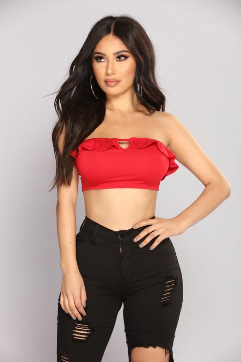 Teeny Tiny Ruffle Crop Top - Red